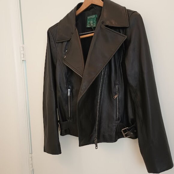 Ralph Lauren women's lamb genuine leather motorcycle jacket size L - Picture 8 of 11